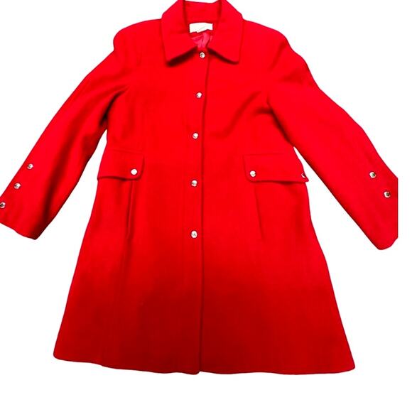 MICHAEL‎ Michael Kors 100% Red Wool Coat, Snap, Zipper, Size 14 Womens - Picture 1 of 16